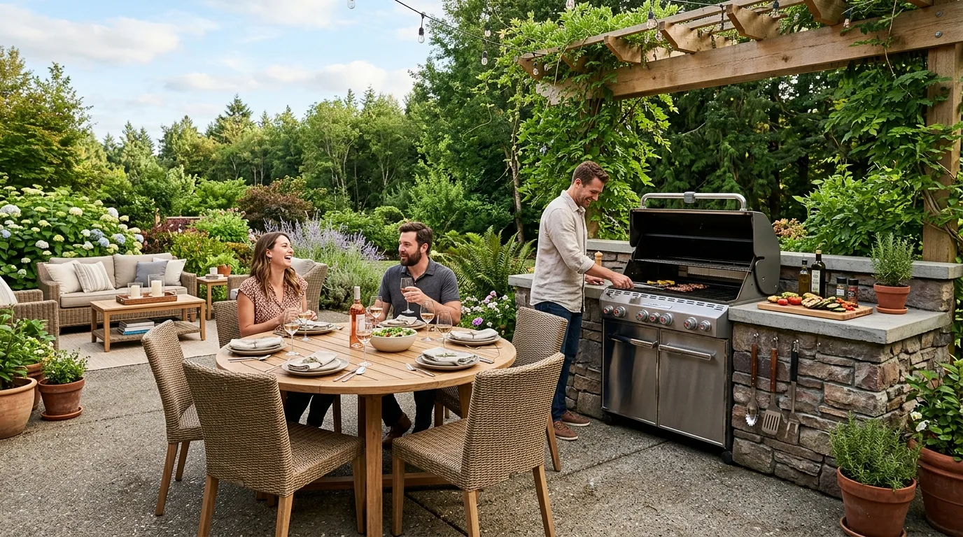 Concrete Patio with Grill Station
